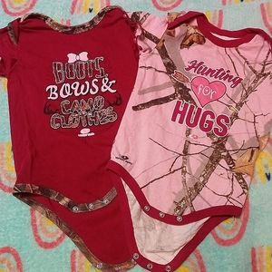 Camo-me-outdoors. Two One Piece 18 month outfits by Mossy Oak.